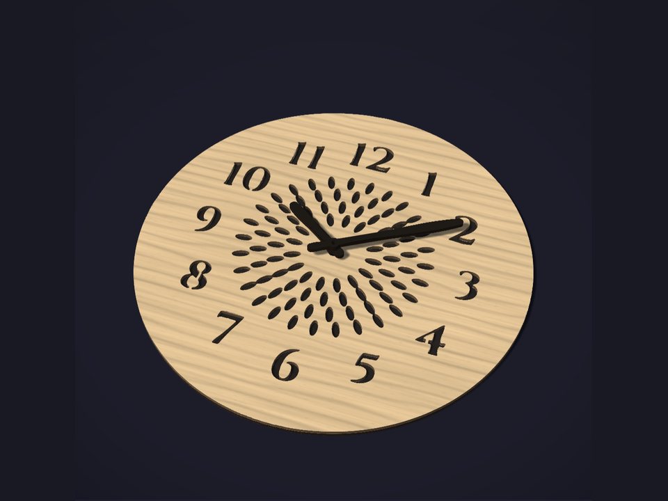 Horloge murale en couches, chiffres ajourés, aiguilles en bois
